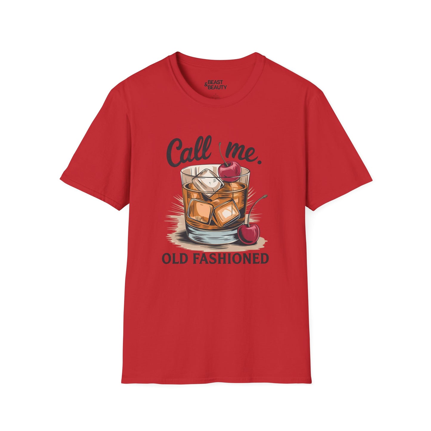 red t-shirt with call me old fashioned funny cocktail slogan design