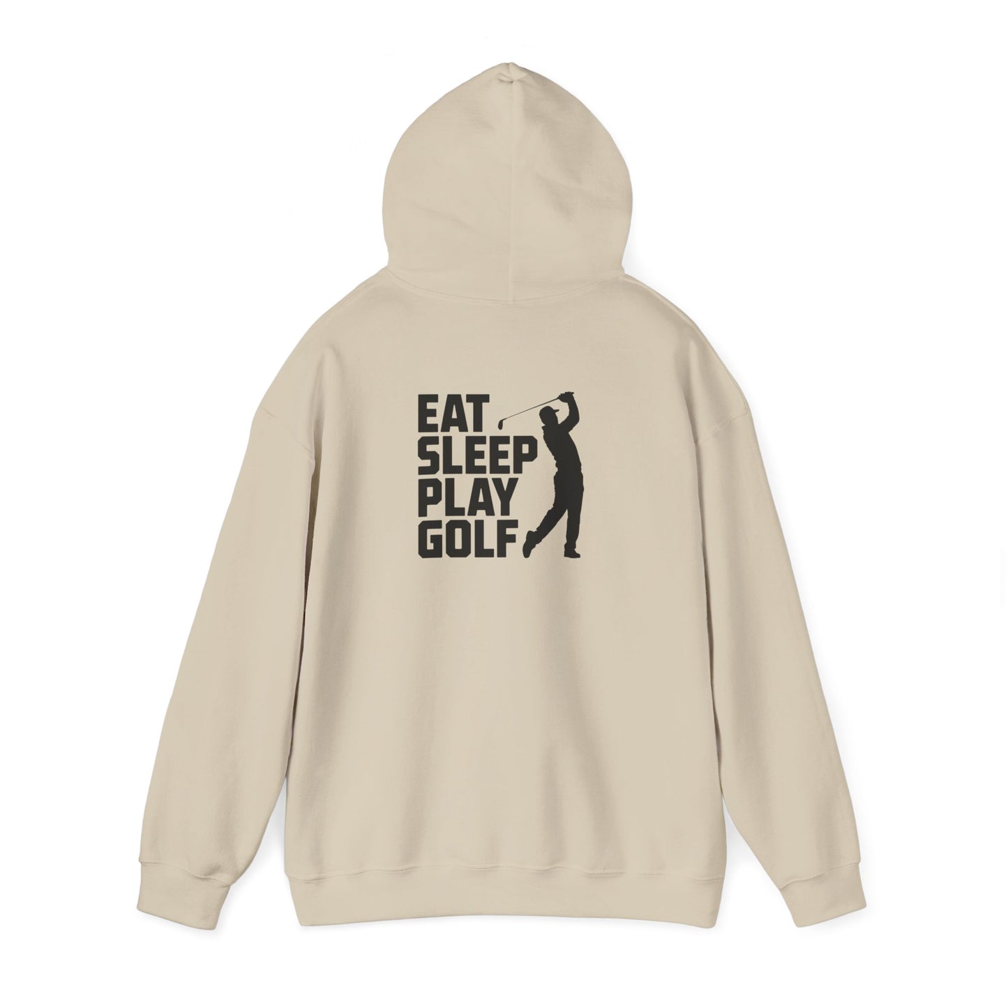 light pink hoodie with eat sleep play golf graphic