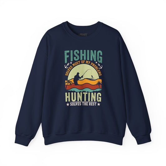 black sweatshirt with fishing and hunting funny slogan print for anglers and hunters