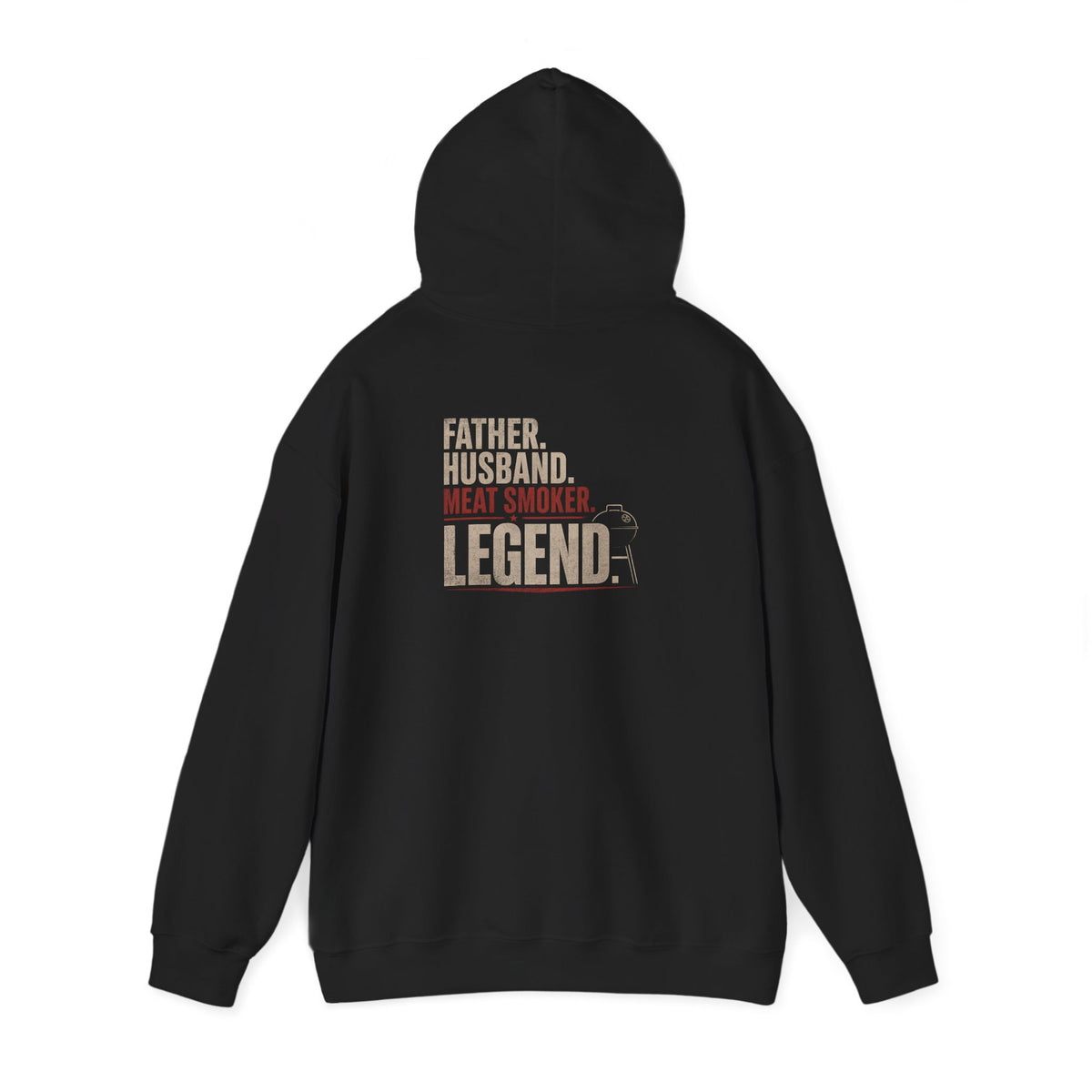 black hoodie with meat smoker legend graphic design for father and husband BBQ gifts