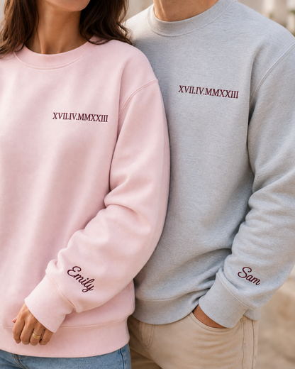 Personalised Embroidered Date Sweatshirt | Roman Numerals + Sleeve Name