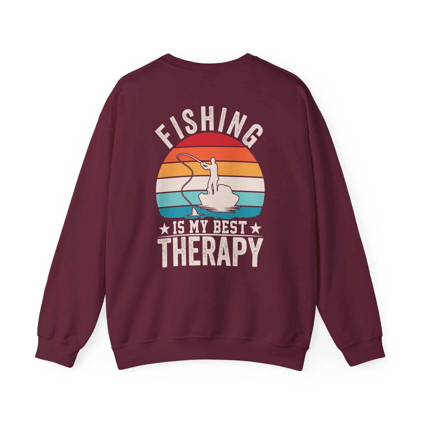 red sweatshirt with fishing quote bold text design