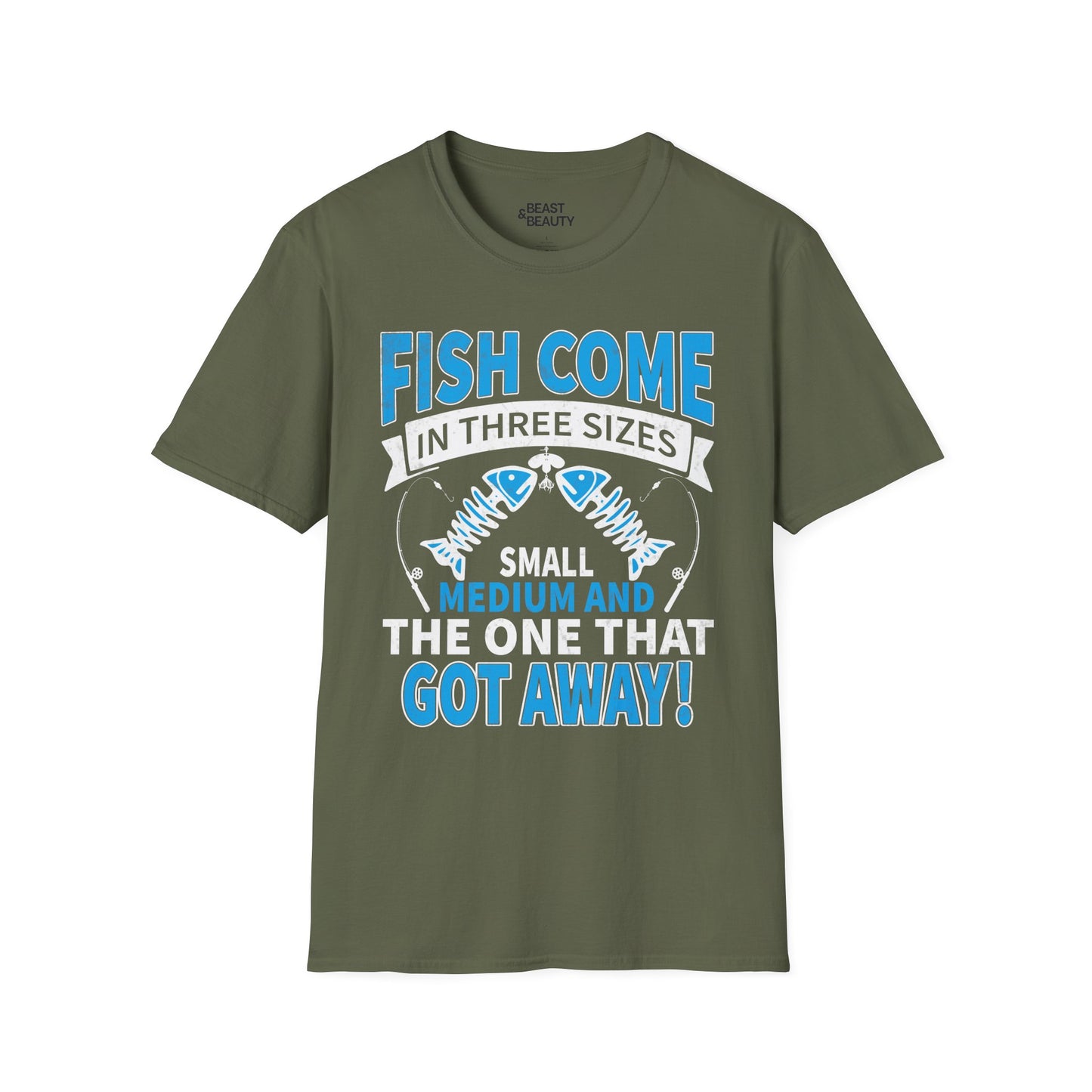 Fish Come In Three Sizes: Small, Medium, and The One That Got Away T-Shirt t-shirt product image 3 from Beast and Beauty