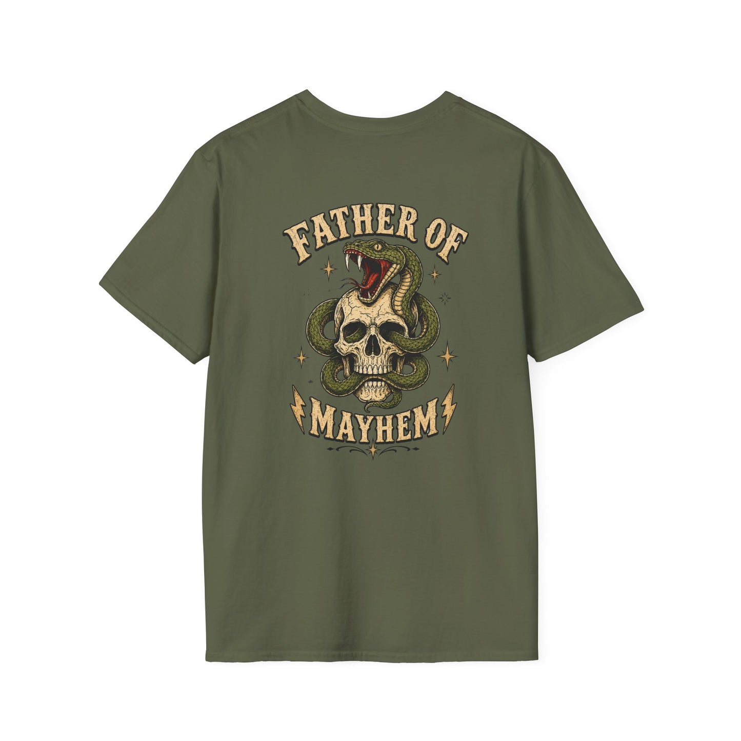 navy t-shirt with farthor of mayhem funny dad design