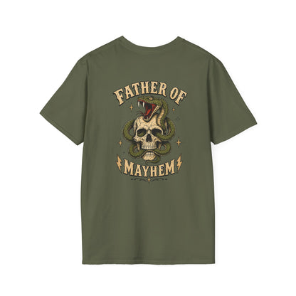 navy t-shirt with farthor of mayhem funny dad design