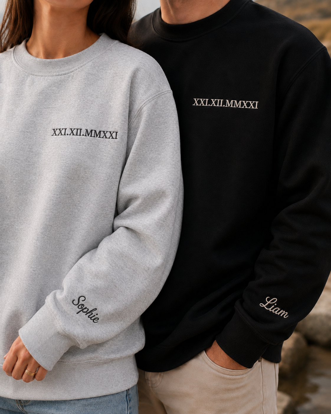 Personalised Embroidered Date Sweatshirt | Roman Numerals + Sleeve Name