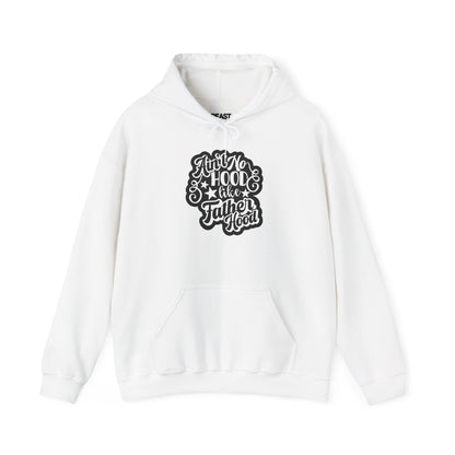 dark heather hoodie with ain't no hood like fatherhood funny dad slogan design