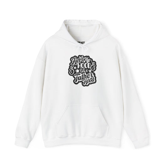 dark heather hoodie with ain't no hood like fatherhood funny dad slogan design