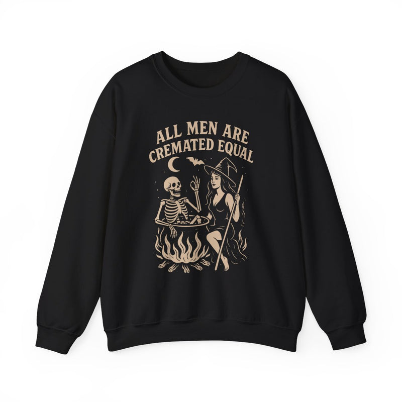 Sudadera Divertida de Halloween "Todos los Hombres Son Cremados por Igual"