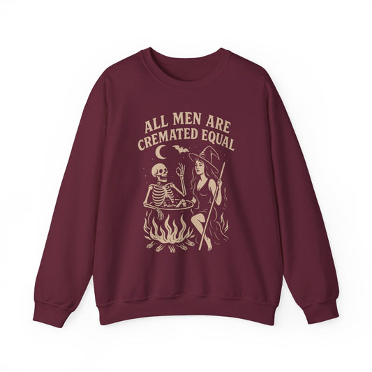 All Men Are Cremated Equal Funny Halloween Sweatshirt - funny sweatshirt by Cheeky Business