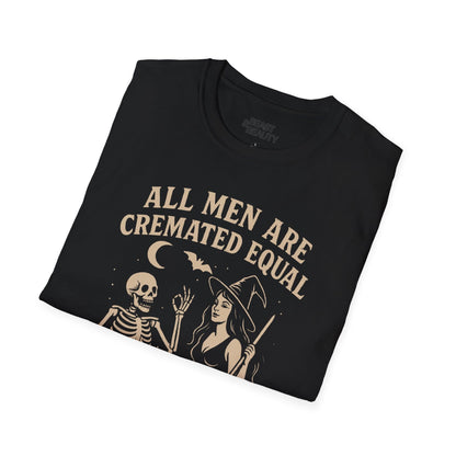 colour options for all men are cremated equal halloween t-shirt unisex fit