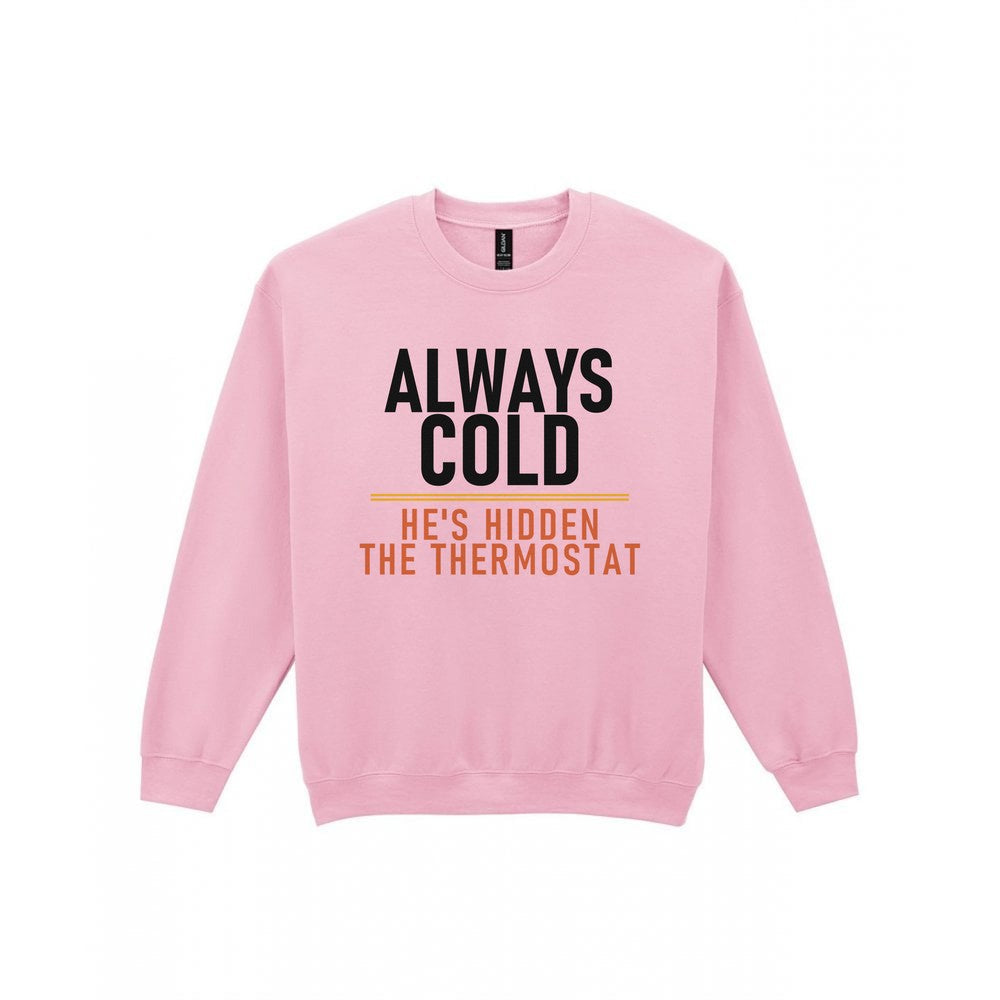 Always Cold He's Hidden The Thermostat Funny Couples T-Shirt & Sweatshirt Sweatshirt in Light Pink