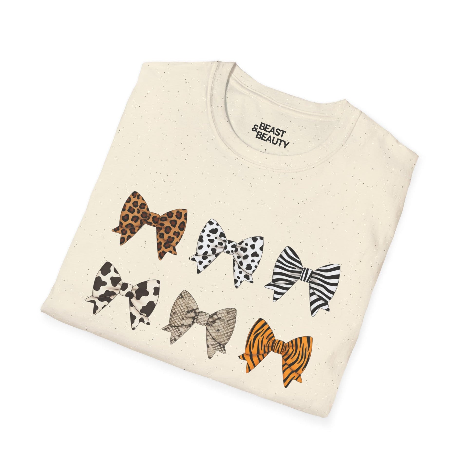 animal print bow t-shirt detail shot bold coquette graphic tee