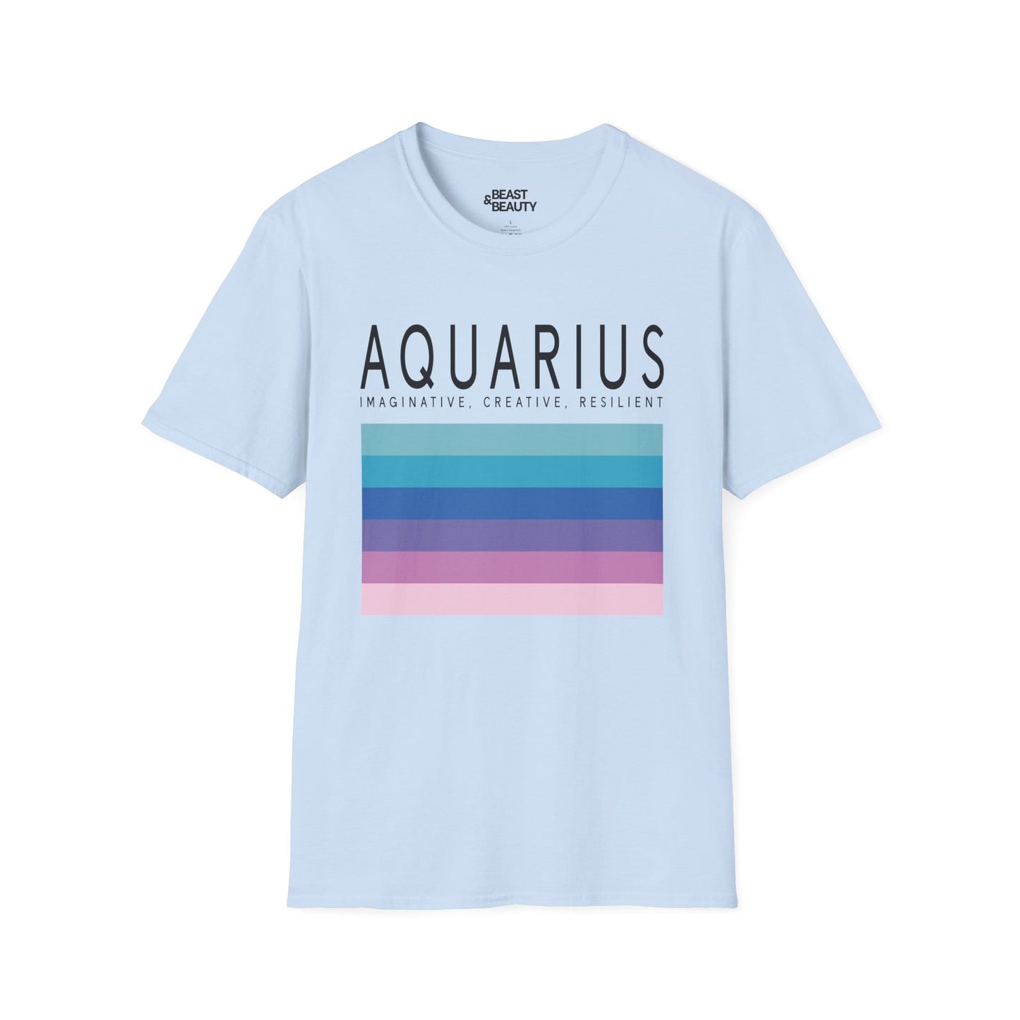 natural colour unisex t-shirt with minimalist aquarius zodiac print