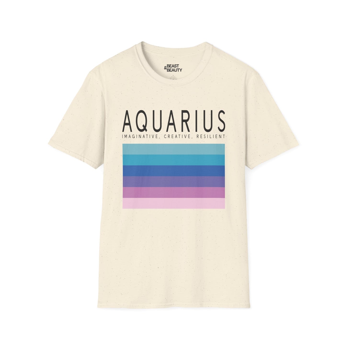 white unisex t-shirt with aquarius star sign graphic design