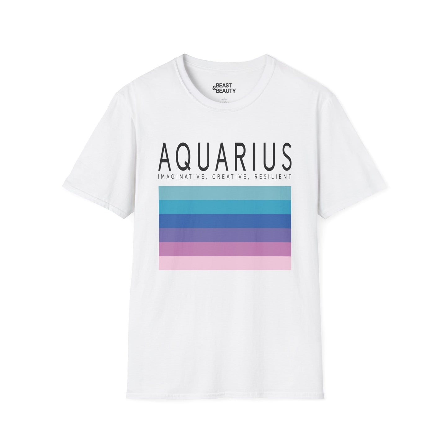 light blue unisex t-shirt with minimalist aquarius zodiac graphic for astrology fans