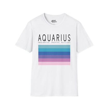 light blue unisex t-shirt with minimalist aquarius zodiac graphic for astrology fans