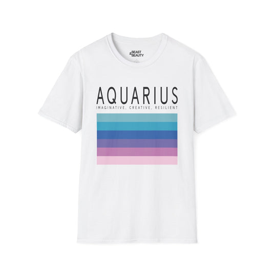 light blue unisex t-shirt with minimalist aquarius zodiac graphic for astrology fans