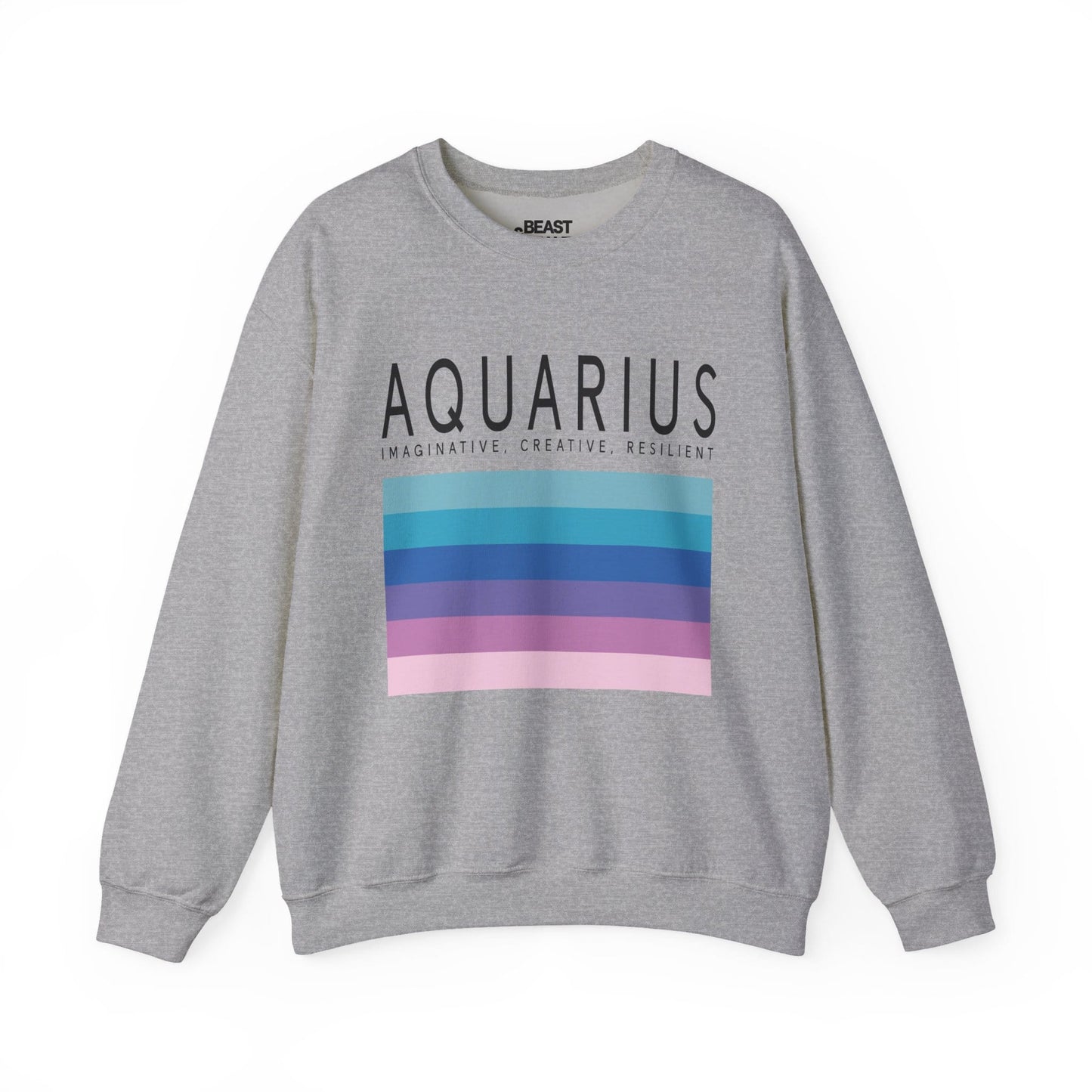 sport grey Aquarius zodiac sweatshirt with retro celestial graphic for astrology lovers
