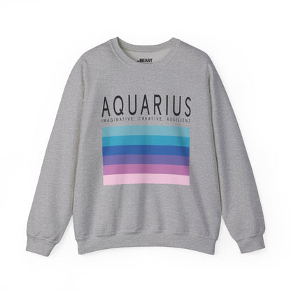 sport grey Aquarius zodiac sweatshirt with retro celestial graphic for astrology lovers