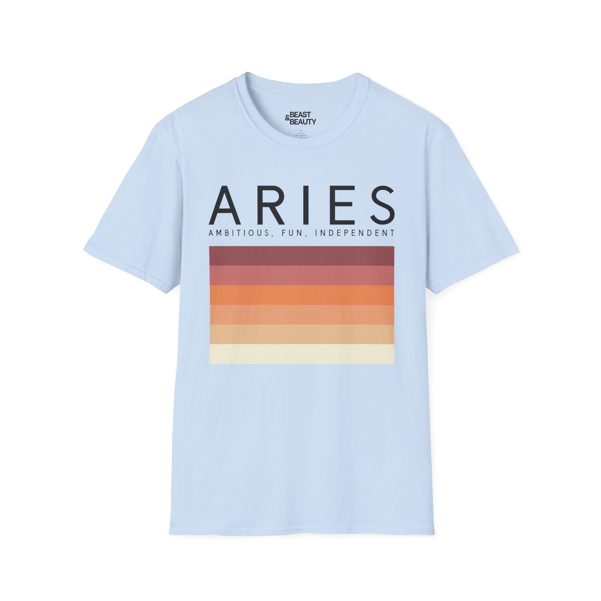 natural coloured t-shirt with aries zodiac ram minimalist print for birthday gift