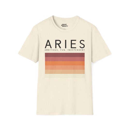 white unisex t-shirt with retro-inspired aries zodiac graphic design