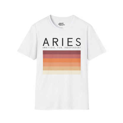 light blue unisex t-shirt with bold minimalist aries zodiac ram graphic for astrology fans