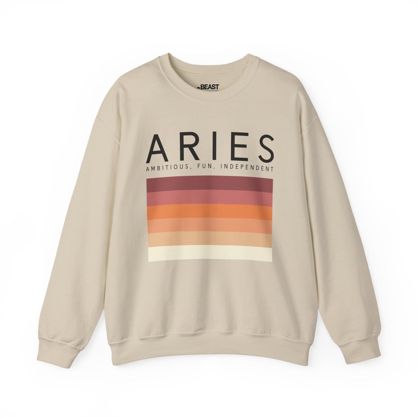 sand sweatshirt with Aries zodiac sign sunset typography design
