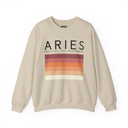 sand sweatshirt with Aries zodiac sign sunset typography design