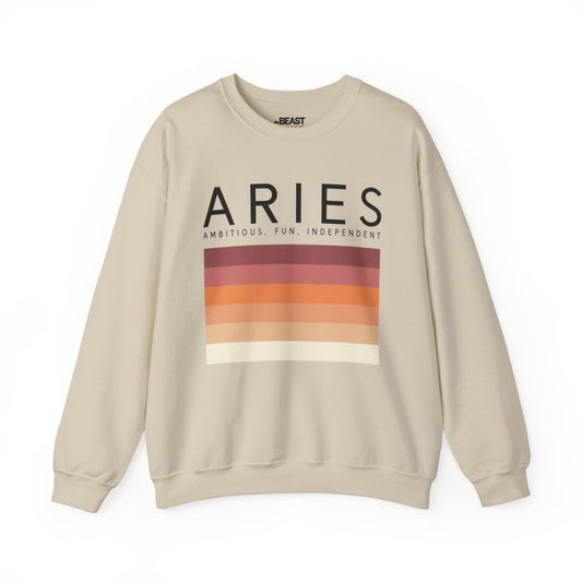 sand sweatshirt with Aries zodiac sign sunset typography design