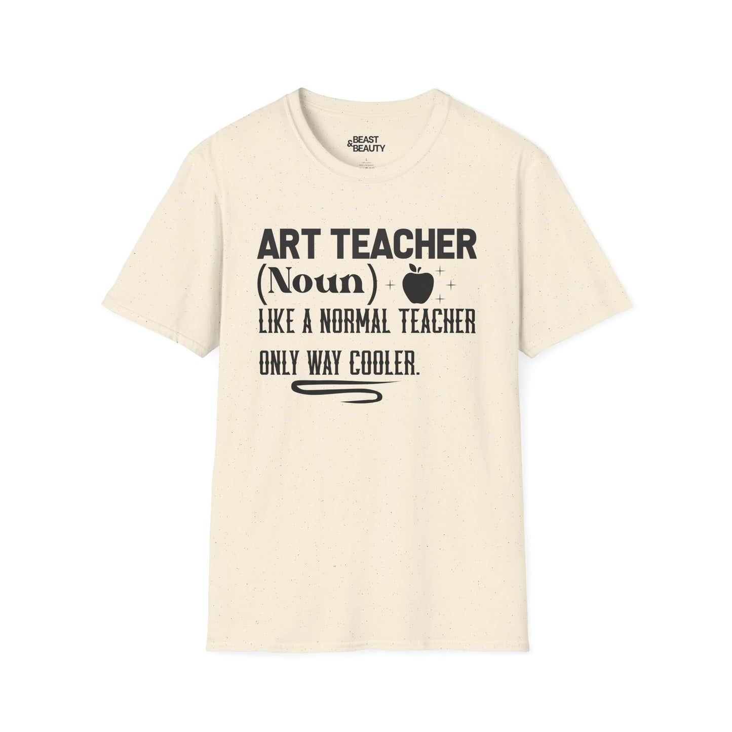 white t-shirt with art teacher definition graphic print for teacher gift
