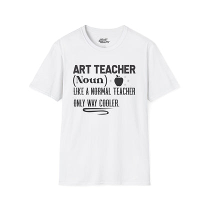 light blue t-shirt with funny art teacher definition slogan design