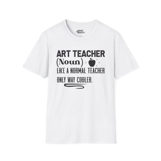 light blue t-shirt with funny art teacher definition slogan design