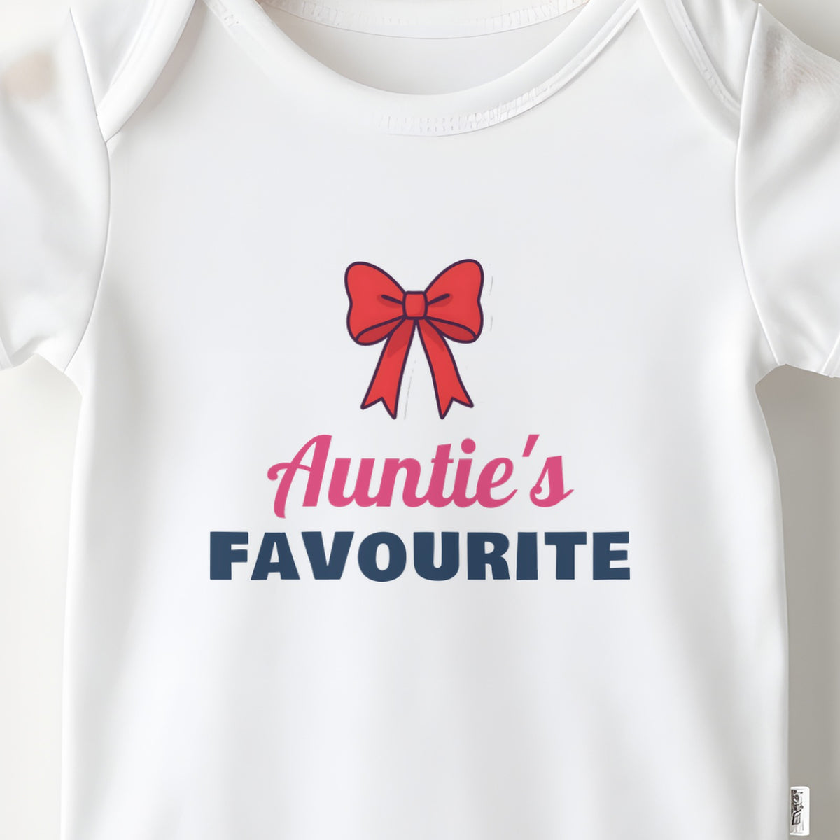 Auntie's Favourite baby grow print close-up