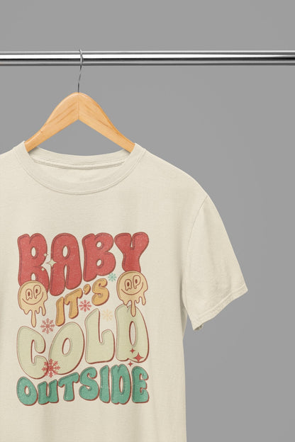 sand t-shirt with baby it's cold outside funny christmas design