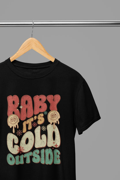 black t-shirt with baby it's cold outside funny christmas design