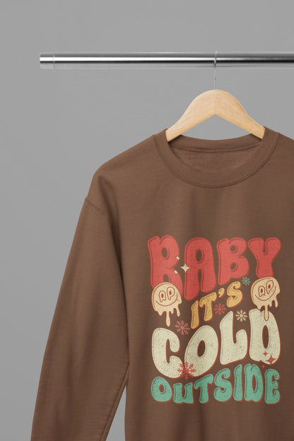brown sweatshirt with baby it's cold outside funny christmas design