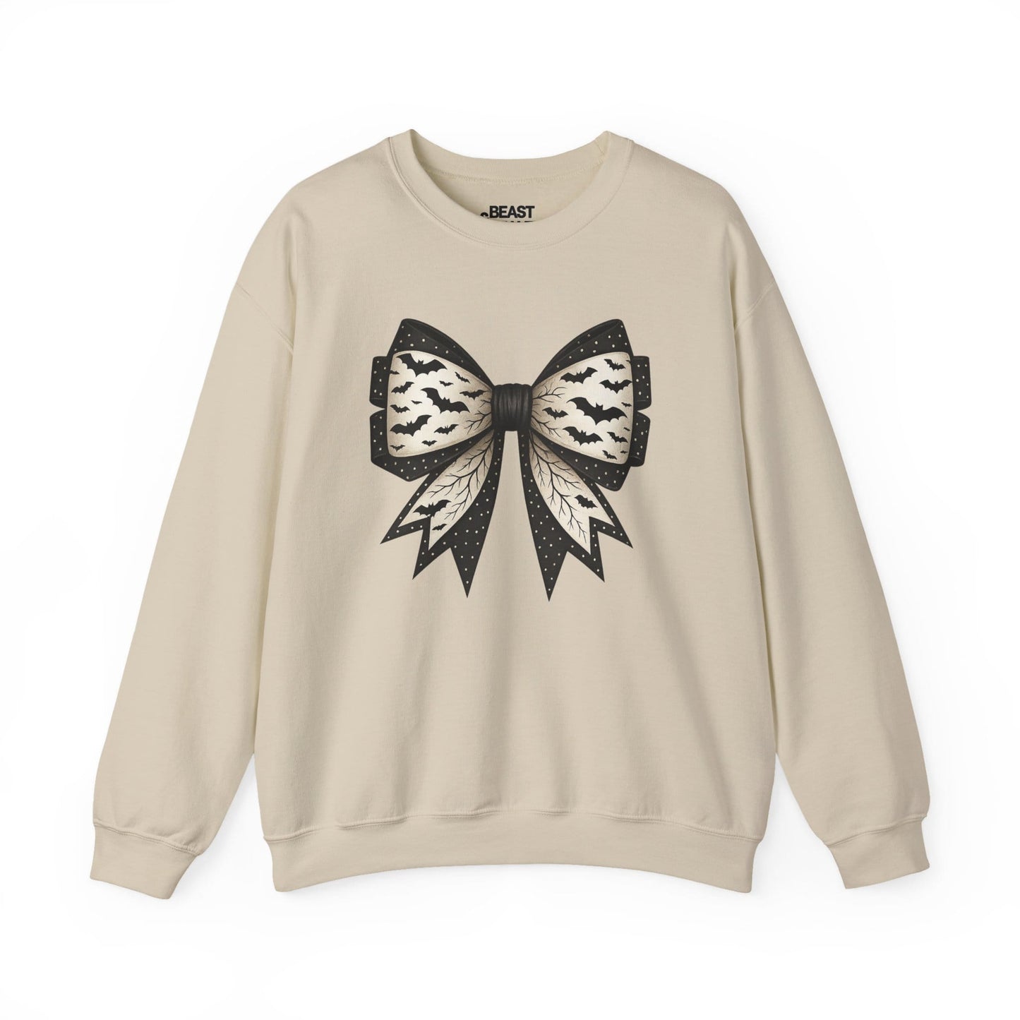 sand sweatshirt with bat lace bow coquette gothic print for women