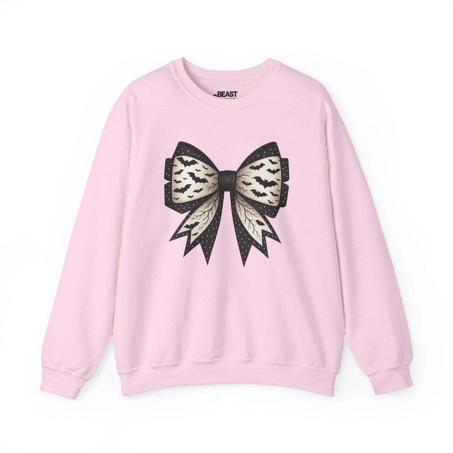 light pink sweatshirt with bat lace bow gothic coquette design for her