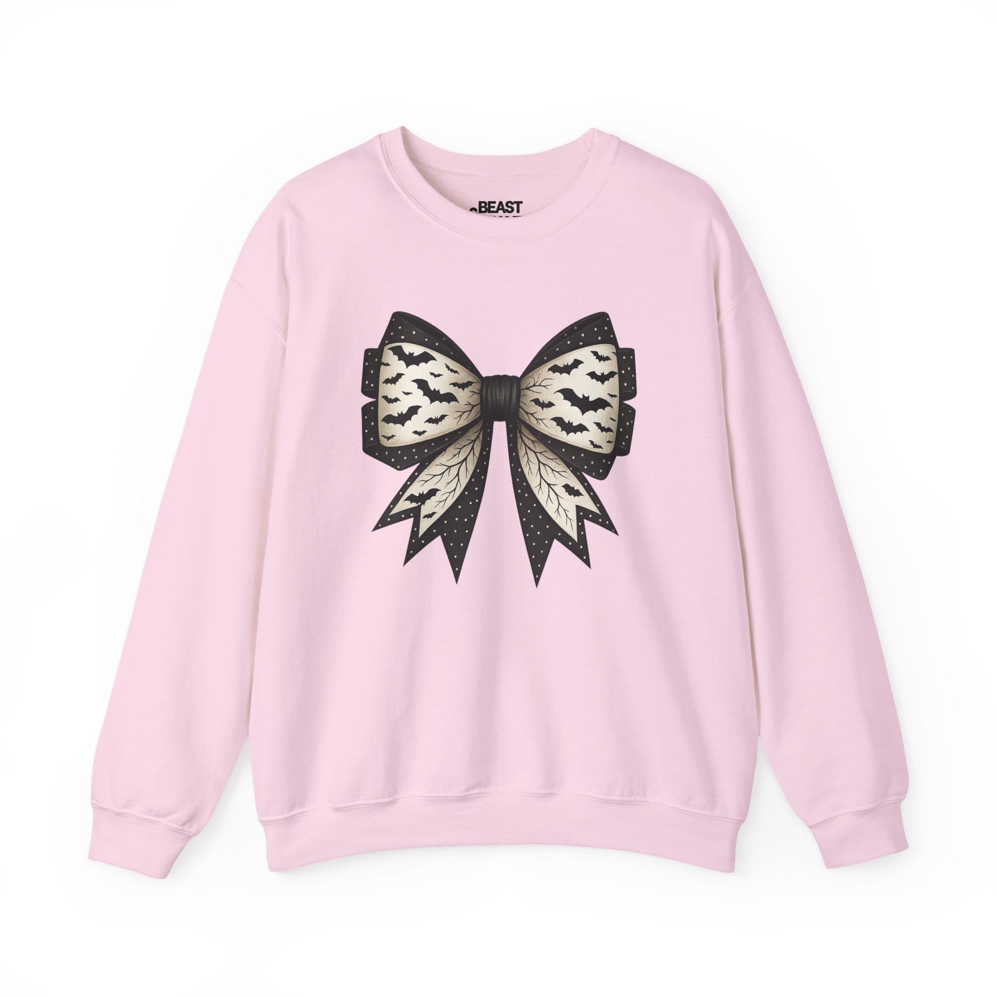 light pink sweatshirt with bat lace bow gothic coquette design for her