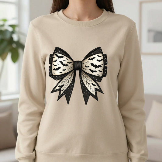 Bat Lace Bow Sweatshirt worn, lifestyle photo