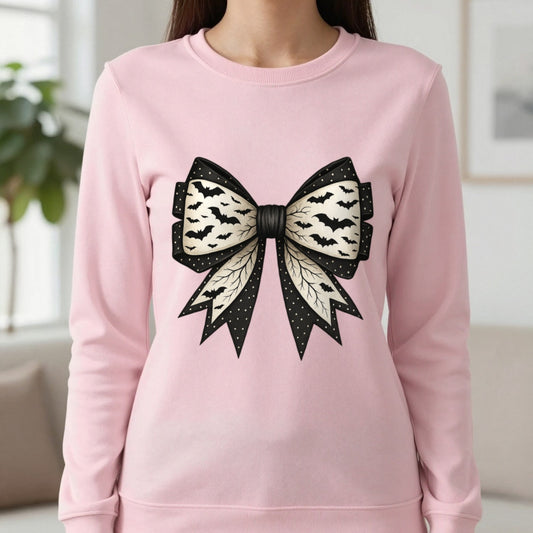 Bat Lace Bow Sweatshirt in Light Pink, worn, our photo