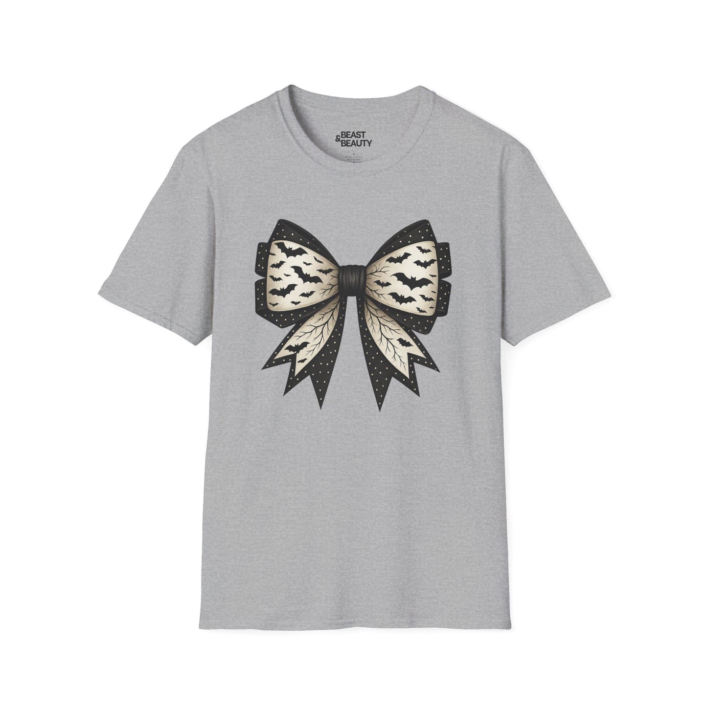 sport grey t-shirt with bat lace bow gothic coquette graphic