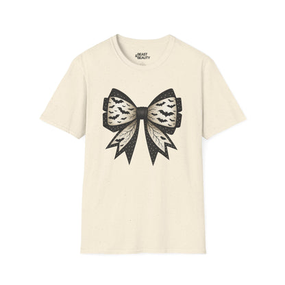 natural t-shirt with bat lace bow halloween gift idea for her