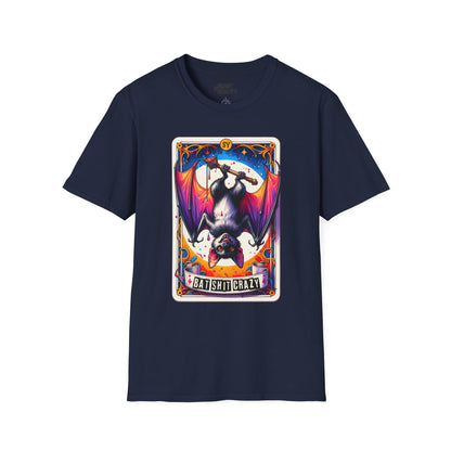 royal blue t-shirt with batshit crazy tarot card funny slogan print