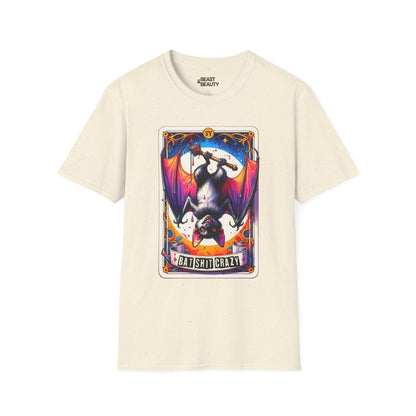 navy t-shirt with batshit crazy tarot gothic graphic tee design