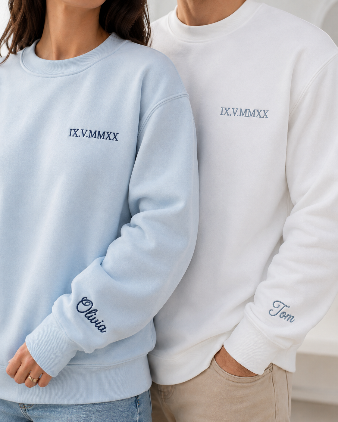 Personalised Embroidered Date Sweatshirt | Roman Numerals + Sleeve Name