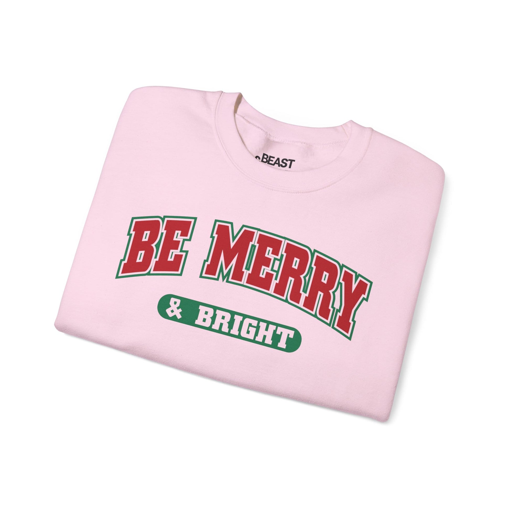 be merry and bright christmas sweatshirt shown flat lay gift idea for her or him