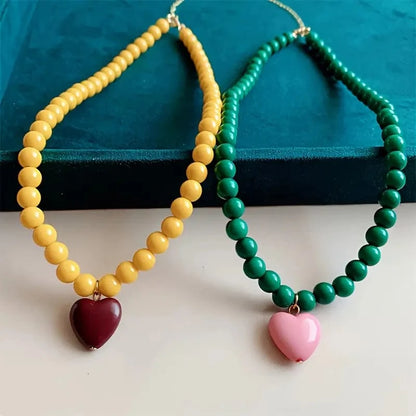 beaded heart necklace with glossy resin pendant boho festival jewellery for women