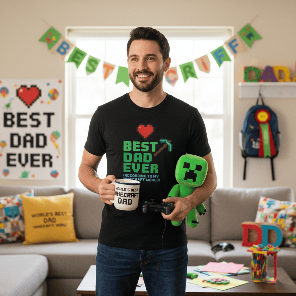 best dad ever according to my minecraft world t-shirt in multiple colours for gamer dads